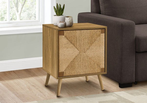 Monarch Specialties Accent Table, End, Storage, Small, Side, Living Room, Lamp, Light Walnut Laminate, Seagrass, Modern Walnut Mdf,Particle Board,Solid Wood I 2794