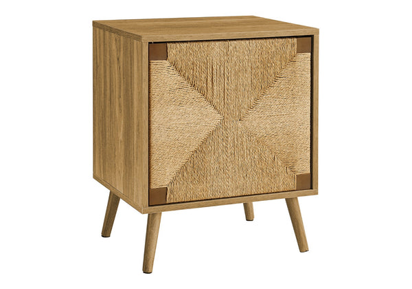Monarch Specialties Accent Table, End, Storage, Small, Side, Living Room, Lamp, Light Walnut Laminate, Seagrass, Modern Walnut Mdf,Particle Board,Solid Wood I 2794