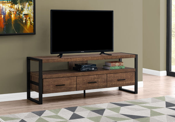 Monarch Specialties Tv Stand, 60 Inch, Console, Media Entertainment Center, Storage Drawers, Living Room, Bedroom, Brown Laminate, Black Metal, Contemporary, Modern Brown,Black, Black Particle Board,Hollow,Core,Laminate,Mdf,Metal I 2820