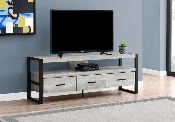 Monarch Specialties Tv Stand, 60 Inch, Console, Media Entertainment Center, Storage Drawers, Living Room, Bedroom, Grey Laminate, Black Metal, Contemporary, Modern Grey,Black, Black Particle Board,Hollow,Core,Laminate,Mdf,Metal I 2821