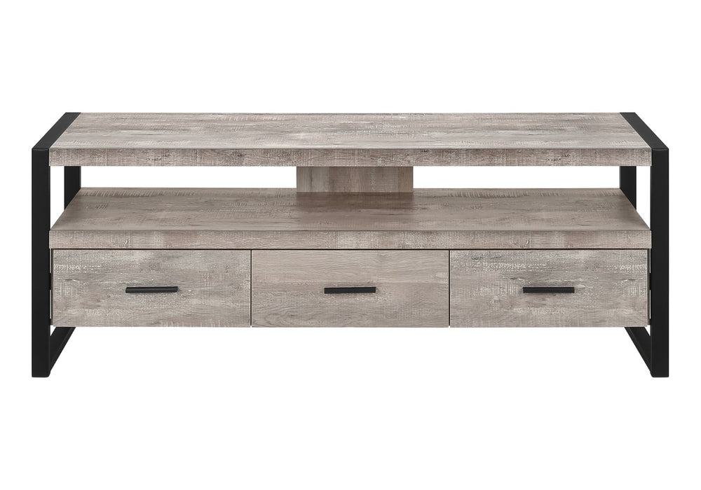 Monarch Specialties Tv Stand, 60 Inch, Console, Media Entertainment Center, Storage Drawers, Living Room, Bedroom, Beige Laminate, Black Metal, Contemporary, Modern Taupe,Black, Black Particle Board,Hollow,Core,Laminate,Mdf,Metal I 2822