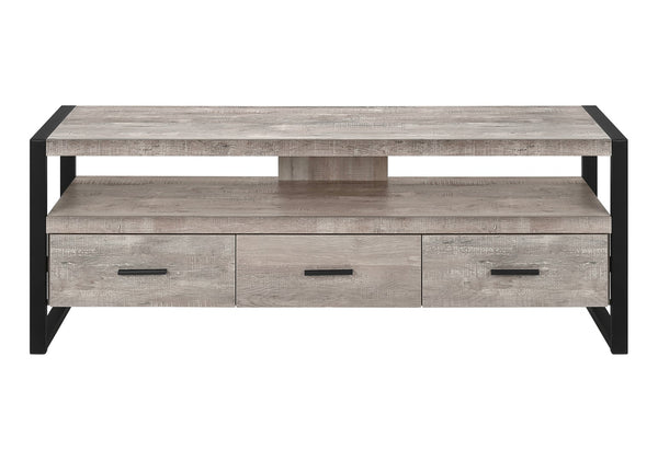 Monarch Specialties Tv Stand, 60 Inch, Console, Media Entertainment Center, Storage Drawers, Living Room, Bedroom, Beige Laminate, Black Metal, Contemporary, Modern Taupe,Black, Black Particle Board,Hollow,Core,Laminate,Mdf,Metal I 2822