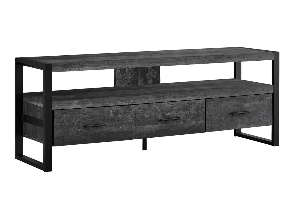 Monarch Specialties Tv Stand, 60 Inch, Console, Media Entertainment Center, Storage Drawers, Living Room, Bedroom, Black Laminate, Black Metal, Contemporary, Modern Black Particle Board,Hollow,Core,Laminate,Mdf,Metal I 2823