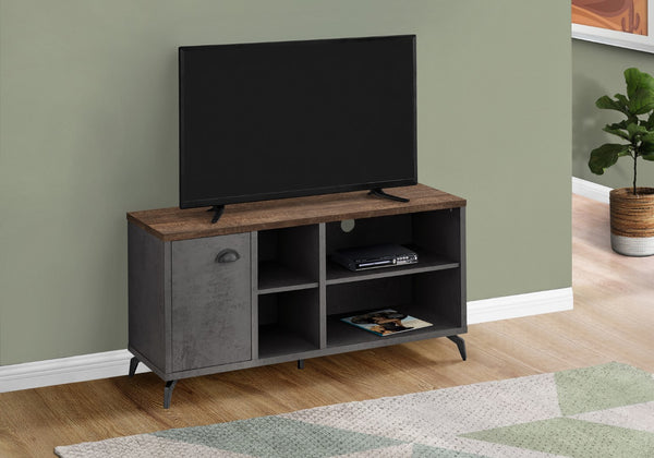 Monarch Specialties Tv Stand, 48 Inch, Console, Media Entertainment Center, Storage Cabinet, Living Room, Bedroom, Brown And Grey Laminate, Grey Metal, Contemporary, Modern Grey,Brown, Brown Mdf,Hollow,Core,Laminate,Metal,Particle Board I 2830