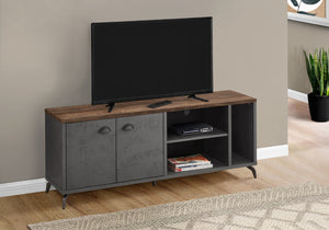 Monarch Specialties Tv Stand, 60 Inch, Console, Media Entertainment Center, Storage Cabinet, Living Room, Bedroom, Brown And Grey Laminate, Grey Metal, Contemporary, Modern Grey,Brown, Brown Mdf,Hollow,Core,Laminate,Metal,Particle Board I 2831
