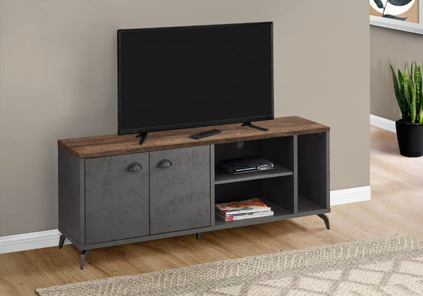 Monarch Specialties Tv Stand, 60 Inch, Console, Media Entertainment Center, Storage Cabinet, Living Room, Bedroom, Brown And Grey Laminate, Grey Metal, Contemporary, Modern Grey,Brown, Brown Mdf,Hollow,Core,Laminate,Metal,Particle Board I 2831