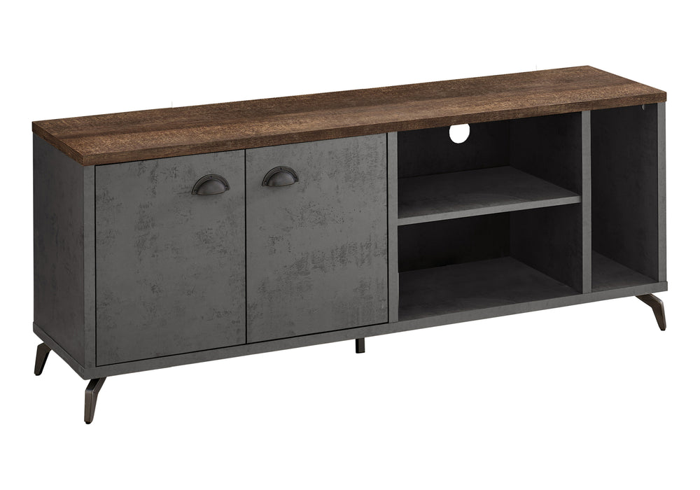 Monarch Specialties Tv Stand, 60 Inch, Console, Media Entertainment Center, Storage Cabinet, Living Room, Bedroom, Brown And Grey Laminate, Grey Metal, Contemporary, Modern Grey,Brown, Brown Mdf,Hollow,Core,Laminate,Metal,Particle Board I 2831