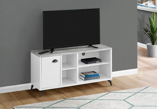 Monarch Specialties Tv Stand, 48 Inch, Console, Media Entertainment Center, Storage Cabinet, Living Room, Bedroom, White And Grey Laminate, Black Metal, Contemporary, Modern White,Grey, Grey Mdf,Hollow,Core,Laminate,Metal,Particle Board I 2840