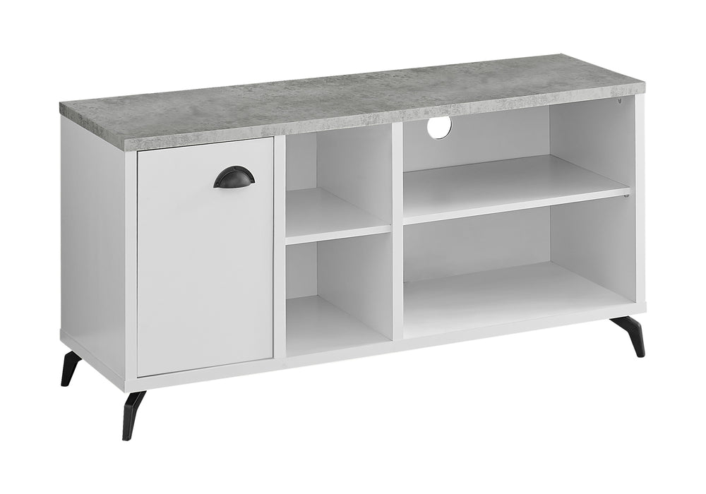 Monarch Specialties Tv Stand, 48 Inch, Console, Media Entertainment Center, Storage Cabinet, Living Room, Bedroom, White And Grey Laminate, Black Metal, Contemporary, Modern White,Grey, Grey Mdf,Hollow,Core,Laminate,Metal,Particle Board I 2840