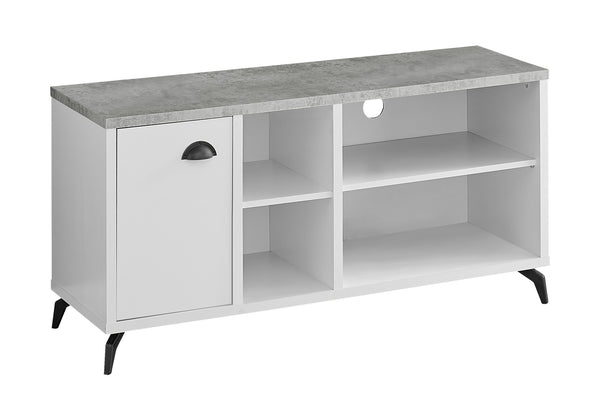Monarch Specialties Tv Stand, 48 Inch, Console, Media Entertainment Center, Storage Cabinet, Living Room, Bedroom, White And Grey Laminate, Black Metal, Contemporary, Modern White,Grey, Grey Mdf,Hollow,Core,Laminate,Metal,Particle Board I 2840