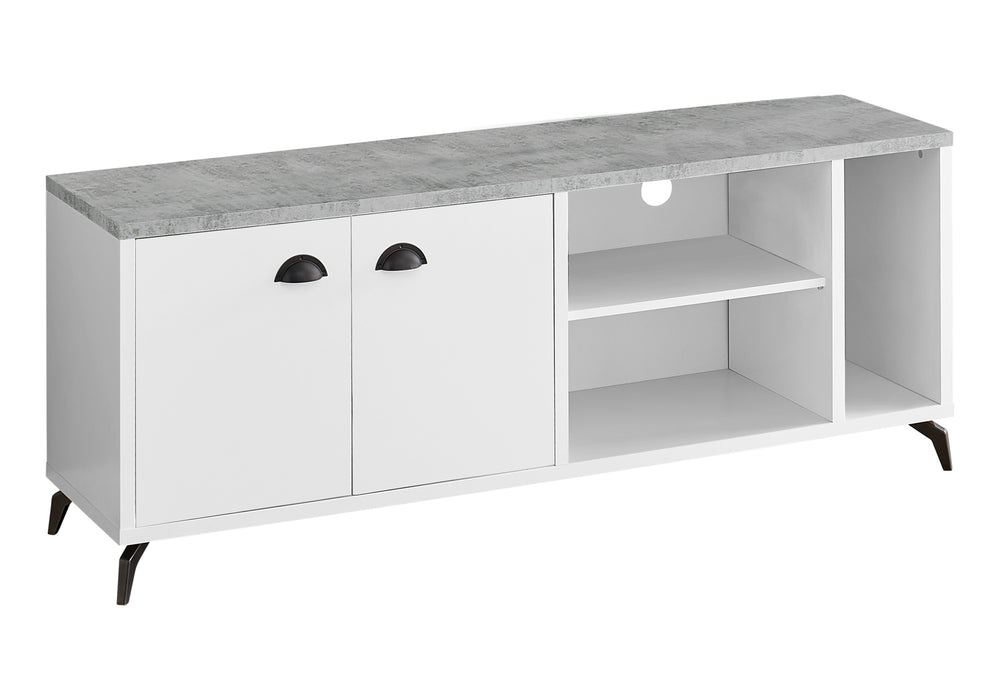 Monarch Specialties Tv Stand, 60 Inch, Console, Media Entertainment Center, Storage Cabinet, Living Room, Bedroom, White And Grey Laminate, Black Metal, Contemporary, Modern White,Grey, Grey Mdf,Hollow,Core,Laminate,Metal,Particle Board I 2841