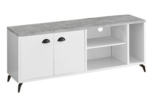 Monarch Specialties Tv Stand, 60 Inch, Console, Media Entertainment Center, Storage Cabinet, Living Room, Bedroom, White And Grey Laminate, Black Metal, Contemporary, Modern White,Grey, Grey Mdf,Hollow,Core,Laminate,Metal,Particle Board I 2841