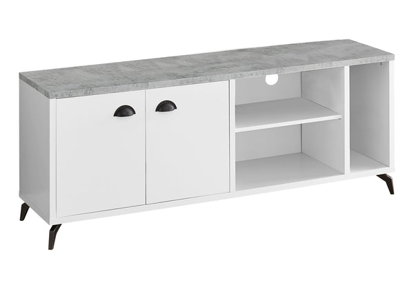 Monarch Specialties Tv Stand, 60 Inch, Console, Media Entertainment Center, Storage Cabinet, Living Room, Bedroom, White And Grey Laminate, Black Metal, Contemporary, Modern White,Grey, Grey Mdf,Hollow,Core,Laminate,Metal,Particle Board I 2841
