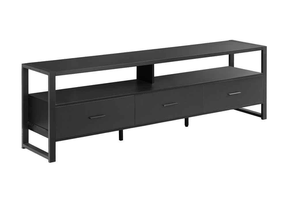 Monarch Specialties Tv Stand, 72 Inch, Media Entertainment Center, Storage Drawers, Black Laminate, Black Metal, Contemporary, Modern Black Mdf,Laminate,Metal I 2845