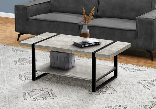 Monarch Specialties Coffee Table, Accent, Cocktail, Rectangular, Living Room, 48"L, Grey Laminate, Black Metal, Contemporary, Modern Grey,Black, Black Mdf,Hollow,Core,Laminate,Metal,Particle Board I 2855