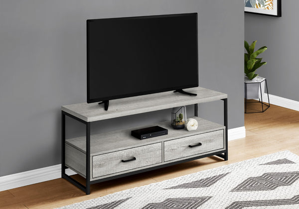Monarch Specialties Tv Stand, 48 Inch, Console, Media Entertainment Center, Storage Drawers, Living Room, Bedroom, Grey Laminate, Black Metal, Contemporary, Modern Grey,Black, Black Particle Board,Metal I 2871