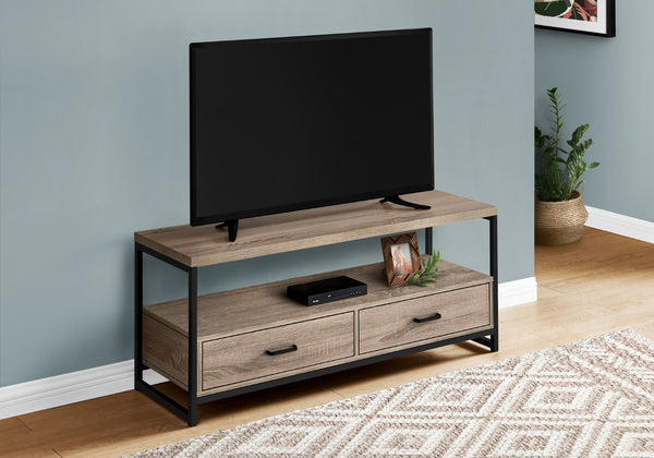 Monarch Specialties Tv Stand, 48 Inch, Console, Media Entertainment Center, Storage Drawers, Living Room, Bedroom, Brown Laminate, Black Metal, Contemporary, Modern Dark Taupe Particle Board,Metal I 2872