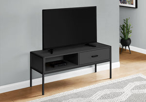 Monarch Specialties Tv Stand, 48 Inch, Console, Media Entertainment Center, Storage Drawer, Living Room, Bedroom, Black Laminate, Black Metal, Contemporary, Modern Black Particle Board,Metal I 2874