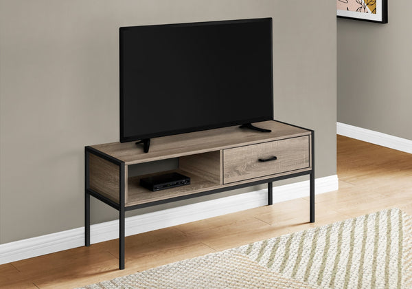 Monarch Specialties Tv Stand, 48 Inch, Console, Media Entertainment Center, Storage Drawer, Living Room, Bedroom, Brown Laminate, Black Metal, Contemporary, Modern Dark Taupe,Black, Black Particle Board,Metal I 2876