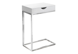 Monarch Specialties Accent Table, C-shaped, End, Side, Snack, Storage Drawer, Living Room, Bedroom, Glossy White Laminate, Chrome Metal, Contemporary, Modern White Laminate,Particle Board,Metal I 3031