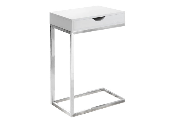 Monarch Specialties Accent Table, C-shaped, End, Side, Snack, Storage Drawer, Living Room, Bedroom, Glossy White Laminate, Chrome Metal, Contemporary, Modern White Laminate,Particle Board,Metal I 3031