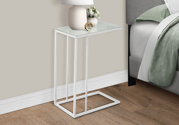 Monarch Specialties Accent Table, C-shaped, End, Side, Snack, Living Room, Bedroom, Tempered Glass, White Metal, Contemporary, Modern White Metal,Glass,Tempered Glass I 3037