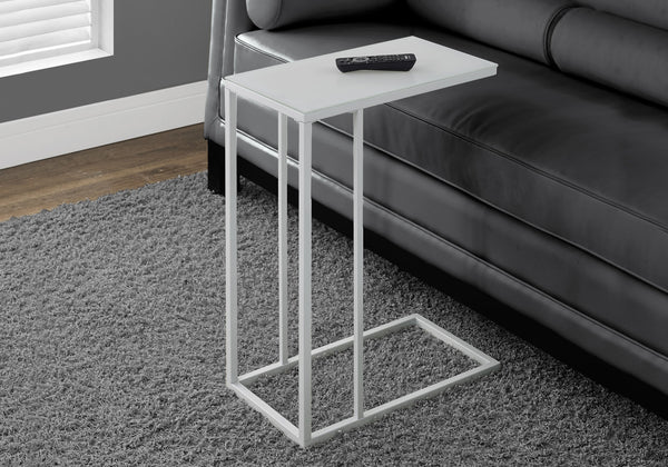 Monarch Specialties Accent Table, C-shaped, End, Side, Snack, Living Room, Bedroom, Tempered Glass, White Metal, Contemporary, Modern White Metal,Glass,Tempered Glass I 3037
