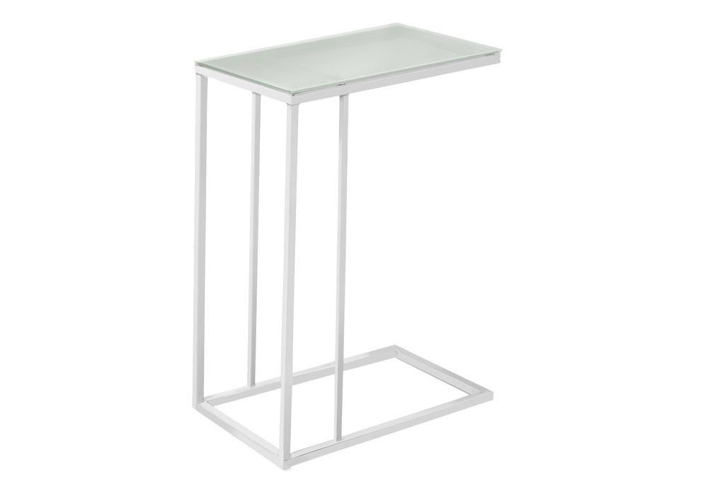 Monarch Specialties Accent Table, C-shaped, End, Side, Snack, Living Room, Bedroom, Tempered Glass, White Metal, Contemporary, Modern White Metal,Glass,Tempered Glass I 3037