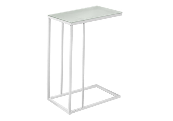 Monarch Specialties Accent Table, C-shaped, End, Side, Snack, Living Room, Bedroom, Tempered Glass, White Metal, Contemporary, Modern White Metal,Glass,Tempered Glass I 3037