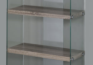 Monarch Specialties Bookshelf, Bookcase, Etagere, 5 Tier, 60"H, Office, Bedroom, Clear Tempered Glass, Brown Laminate, Contemporary, Modern Dark Taupe,Clear, Clear Particle Board,Glass,Laminate,Tempered Glass I 3060