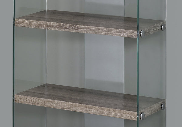 Monarch Specialties Bookshelf, Bookcase, Etagere, 5 Tier, 60"H, Office, Bedroom, Clear Tempered Glass, Brown Laminate, Contemporary, Modern Dark Taupe,Clear, Clear Particle Board,Glass,Laminate,Tempered Glass I 3060