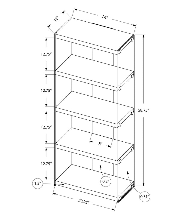 Monarch Specialties Bookshelf, Bookcase, Etagere, 5 Tier, 60"H, Office, Bedroom, Clear Tempered Glass, Brown Laminate, Contemporary, Modern Dark Taupe,Clear, Clear Particle Board,Glass,Laminate,Tempered Glass I 3060