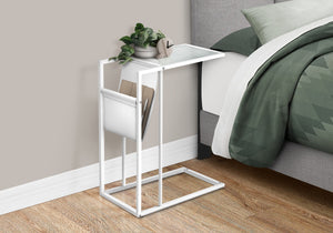 Monarch Specialties Accent Table, C-shaped, End, Side, Snack, Magazine Storage, Living Room, Bedroom, White Leather Look, White Metal, Contemporary, Modern White Metal,Glass,Tempered Glass,Leather,Look I 3067