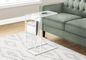 Monarch Specialties Accent Table, C-shaped, End, Side, Snack, Magazine Storage, Living Room, Bedroom, White Leather Look, White Metal, Contemporary, Modern White Metal,Glass,Tempered Glass,Leather,Look I 3067