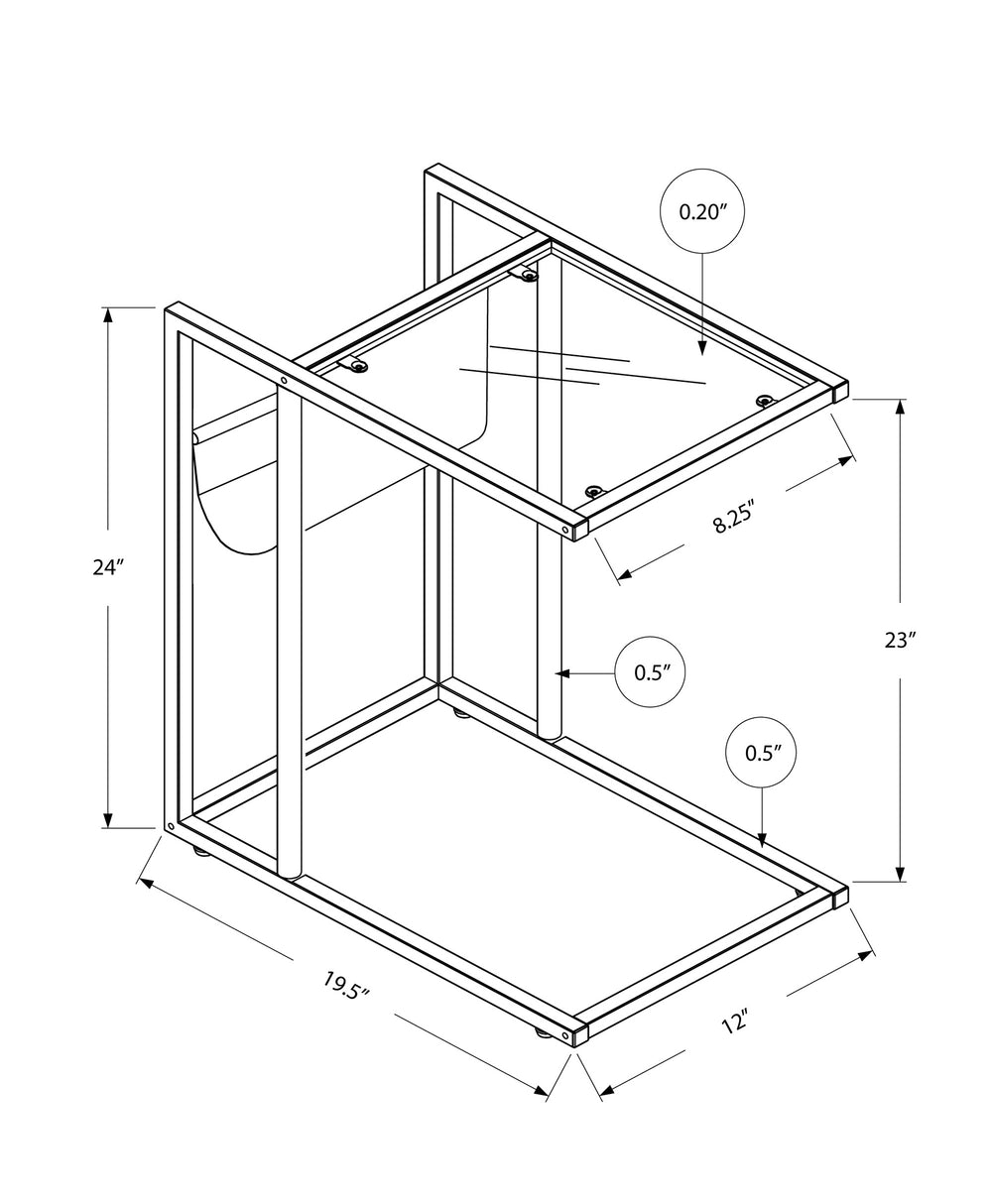 Monarch Specialties Accent Table, C-shaped, End, Side, Snack, Magazine Storage, Living Room, Bedroom, White Leather Look, White Metal, Contemporary, Modern White Metal,Glass,Tempered Glass,Leather,Look I 3067