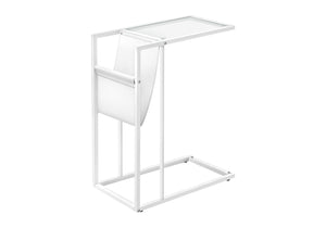 Monarch Specialties Accent Table, C-shaped, End, Side, Snack, Magazine Storage, Living Room, Bedroom, White Leather Look, White Metal, Contemporary, Modern White Metal,Glass,Tempered Glass,Leather,Look I 3067