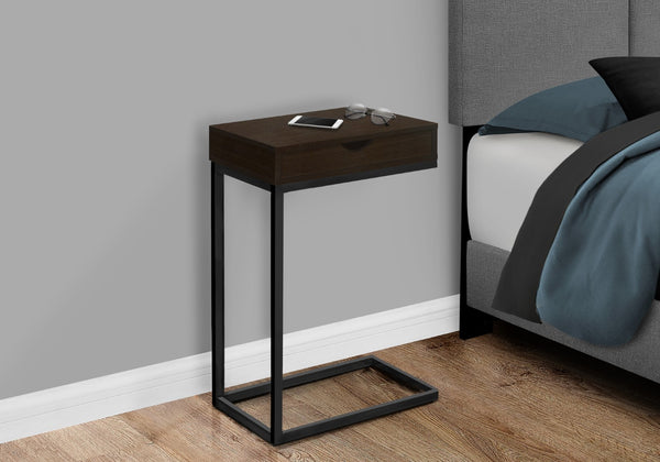 Monarch Specialties Accent Table, C-shaped, End, Side, Snack, Storage Drawer, Living Room, Bedroom, Brown Laminate, Black Metal, Contemporary, Modern Espresso,Black, Black Laminate,Particle Board,Metal I 3069