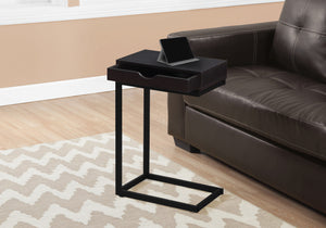 Monarch Specialties Accent Table, C-shaped, End, Side, Snack, Storage Drawer, Living Room, Bedroom, Brown Laminate, Black Metal, Contemporary, Modern Espresso,Black, Black Laminate,Particle Board,Metal I 3069