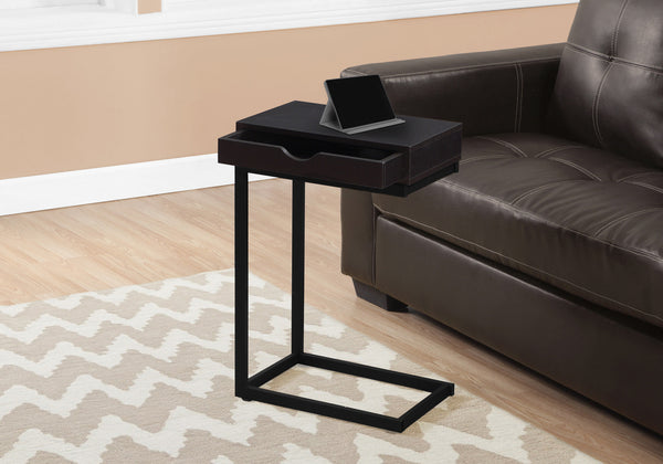 Monarch Specialties Accent Table, C-shaped, End, Side, Snack, Storage Drawer, Living Room, Bedroom, Brown Laminate, Black Metal, Contemporary, Modern Espresso,Black, Black Laminate,Particle Board,Metal I 3069
