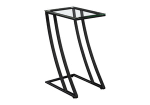Monarch Specialties Accent Table, C-shaped, End, Side, Snack, Living Room, Bedroom, Tempered Glass, Black Metal, Contemporary, Modern Black,Clear, Clear Metal,Tempered Glass I 3089