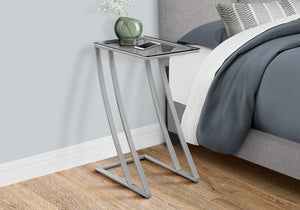 Monarch Specialties Accent Table, C-shaped, End, Side, Snack, Living Room, Bedroom, Tempered Glass, Grey Metal, Contemporary, Modern Silver,Clear, Clear Metal,Tempered Glass I 3090