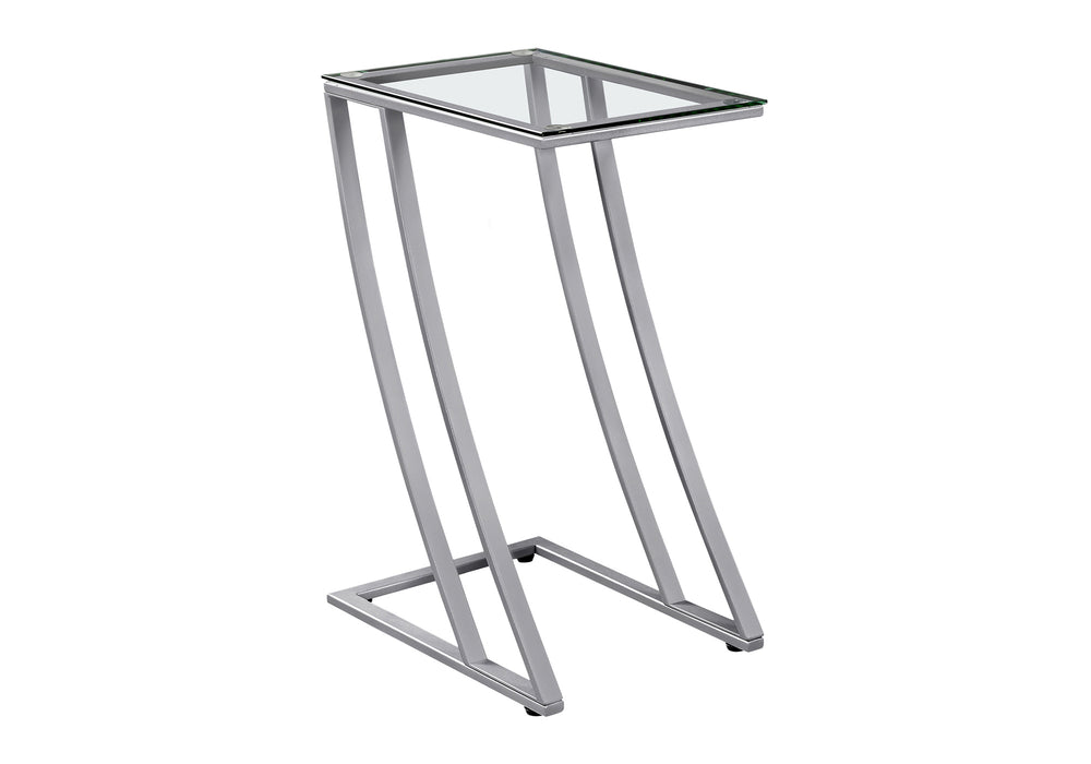 Monarch Specialties Accent Table, C-shaped, End, Side, Snack, Living Room, Bedroom, Tempered Glass, Grey Metal, Contemporary, Modern Silver,Clear, Clear Metal,Tempered Glass I 3090