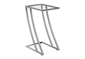 Monarch Specialties Accent Table, C-shaped, End, Side, Snack, Living Room, Bedroom, Tempered Glass, Grey Metal, Contemporary, Modern Silver,Clear, Clear Metal,Tempered Glass I 3090