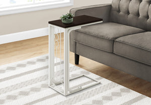 Monarch Specialties Accent Table, C-shaped, End, Side, Snack, Living Room, Bedroom, Brown Laminate, Grey Metal, Transitional Cherry,White, White Mdf,Metal I 3136