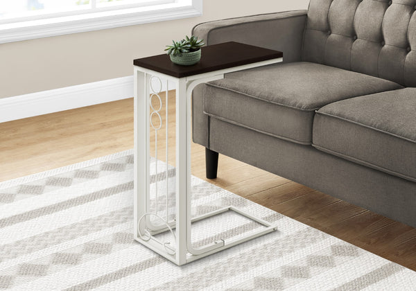 Monarch Specialties Accent Table, C-shaped, End, Side, Snack, Living Room, Bedroom, Brown Laminate, Grey Metal, Transitional Cherry,White, White Mdf,Metal I 3136