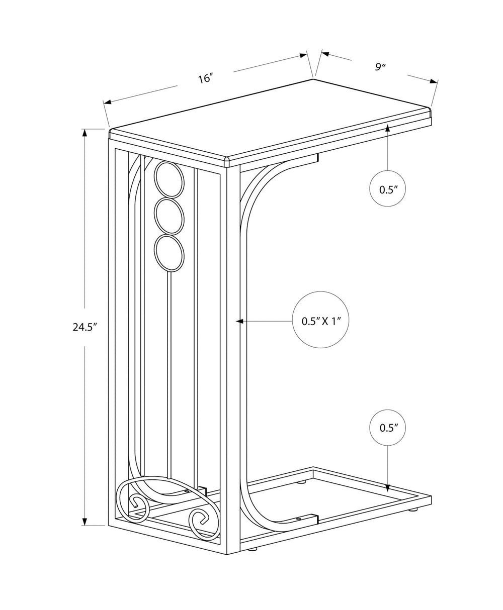 Monarch Specialties Accent Table, C-shaped, End, Side, Snack, Living Room, Bedroom, Brown Laminate, Grey Metal, Transitional Cherry,White, White Mdf,Metal I 3136