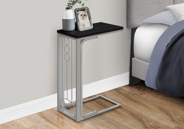 Monarch Specialties Accent Table, C-shaped, End, Side, Snack, Living Room, Bedroom, Black Laminate, Grey Metal, Transitional Black,Silver, Silver Mdf,Metal I 3137