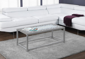 Monarch Specialties Coffee Table, Accent, Cocktail, Rectangular, Living Room, 42" L, Blue Tile, Grey Metal, Transitional Grey,Blue,White, Blue,White Metal I 3140
