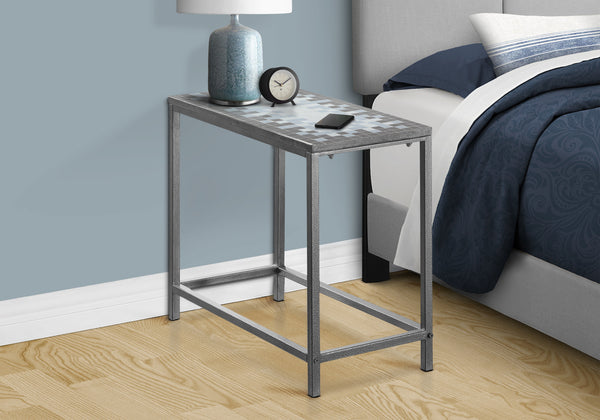 Monarch Specialties Accent Table, Side, End, Nightstand, Lamp, Living Room, Bedroom, Blue Tile, Grey Metal, Transitional Grey,Blue,White, Blue,White Metal I 3143