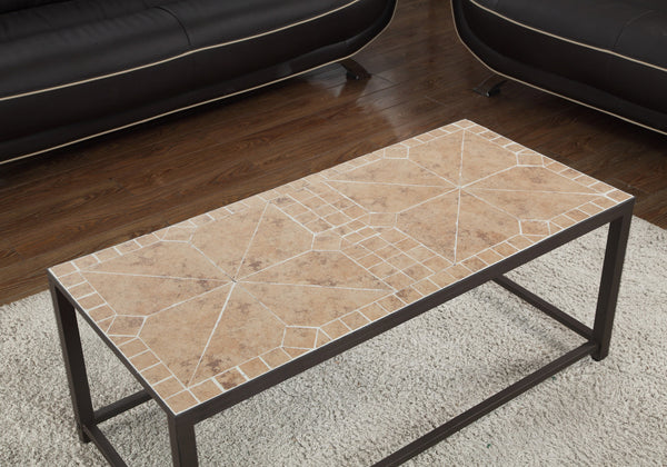 Monarch Specialties Coffee Table, Accent, Cocktail, Rectangular, Living Room, 42" L, Brown Tile, Brown Metal, Transitional Brown Metal I 3160